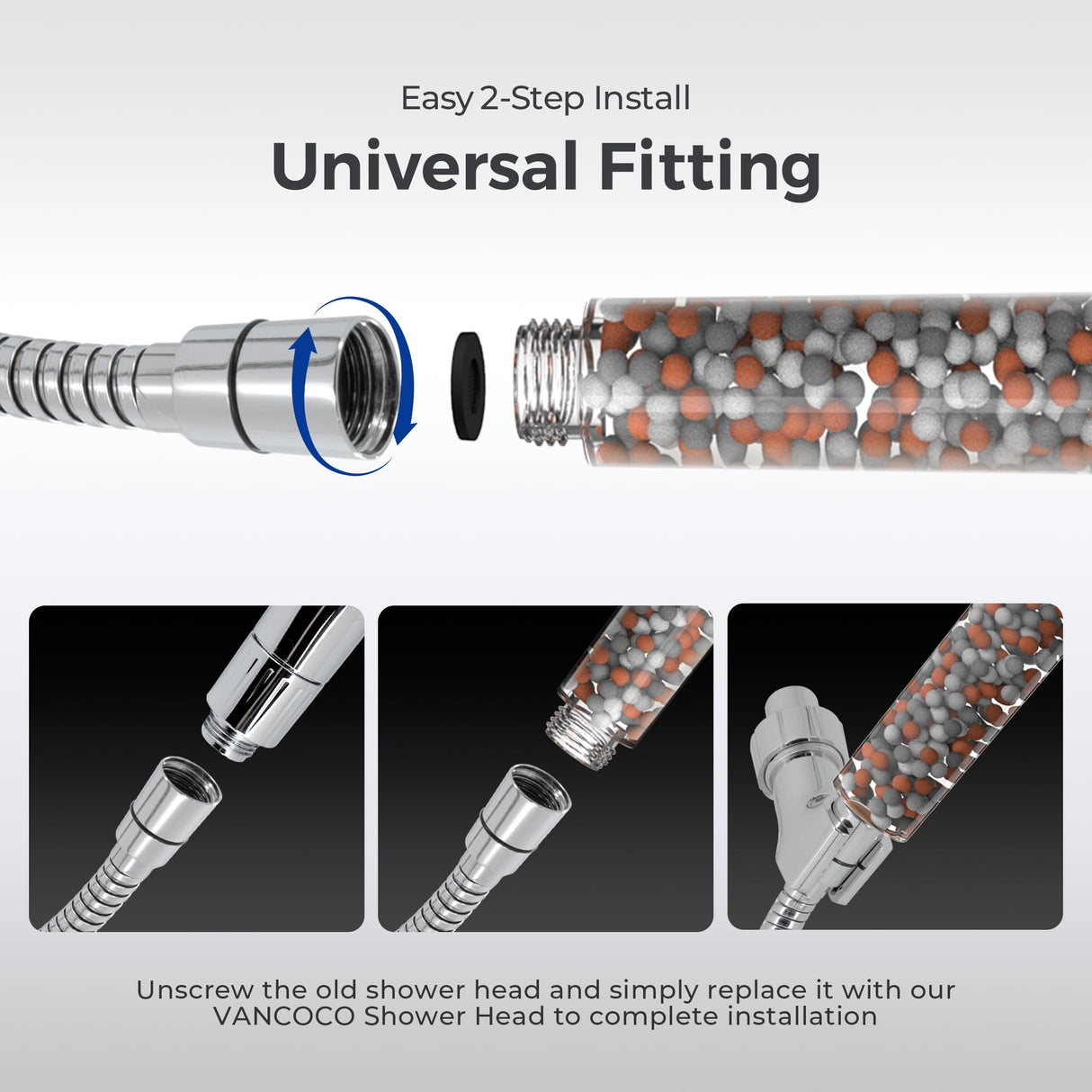 VANCOCO Handheld Shower Head with 2m Hose and Filter 5 Spray Modes Bathroom Showerhead Water Saving Universal Bath Shower Head (Chrome)