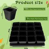 NNG 2.6 inch 100 Pcs Black Square Nursery Pots with 5 Pcs Plastic Seed Starting Trays,Plant Propagation Starter Kit Square Seed Starting Pots with Drain Holes