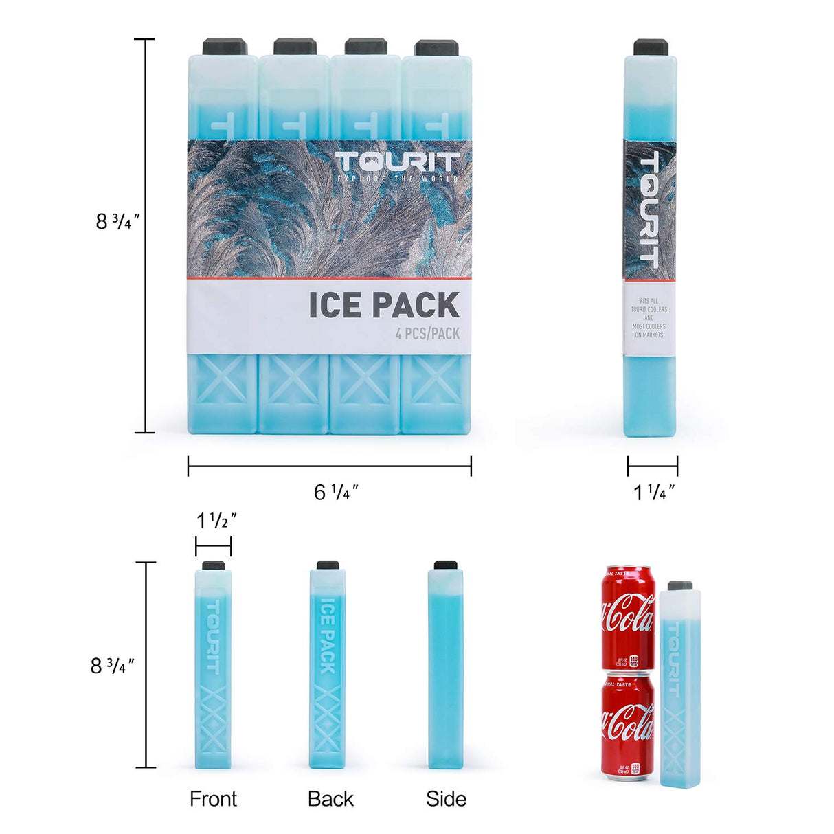 TOURIT Ice Packs for Coolers, 12 Pack Reusable Long Lasting Freezer Packs for Lunch Bags/Boxes, Cooler Backpack, Camping, Beach, Picnics, Fishing and More, Blue