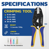 haisstronica Crimping Tool For Heat Shrink Connectors-AWG 26-10 Ratchet Wire Terminal Crimper-Ratcheting Crimper Tools-Available For Insulated Nylon Connectors and Electrical Wire Connectors HS-8327