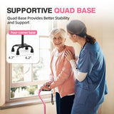 BeneCane Quad Cane Adjustable Walking Cane with Offset Soft Cushioned Handle for Men & Women Lightweight Comfortable with 4-Pronged feet for Extra Stability(Pink)