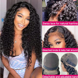 Josblue Deep Wave Lace Front Wigs Human Hair 180% Density 4x4 HD Transparent Lace Closuret Wet and Wavy Human Wigs for Black Women Pre Plucked with Baby Hair Nature Color