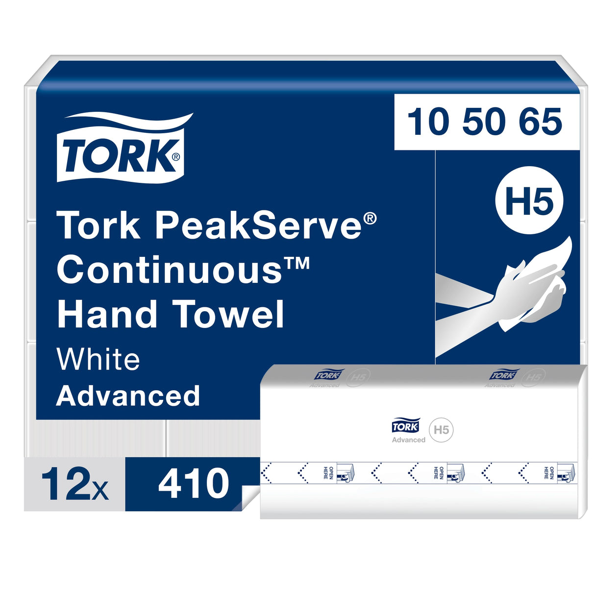 Tork PeakServe Continuous Hand Towel White H5, Advanced, Compressed, 12 x 410 sheets, 105065