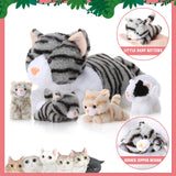 Skylety 5 Pieces Cat Stuffed Animal with Babies Inside Belly Plush Cat Pregnant Mommy Kitty with 4 Cute Fluffy Stuffed Kittens Christmas Birthday Surprise Gifts(Gray)