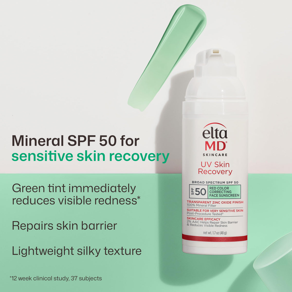 EltaMD UV Skin Recovery Green Tinted 100% Mineral Sunscreen, SPF 50, 1.7 oz