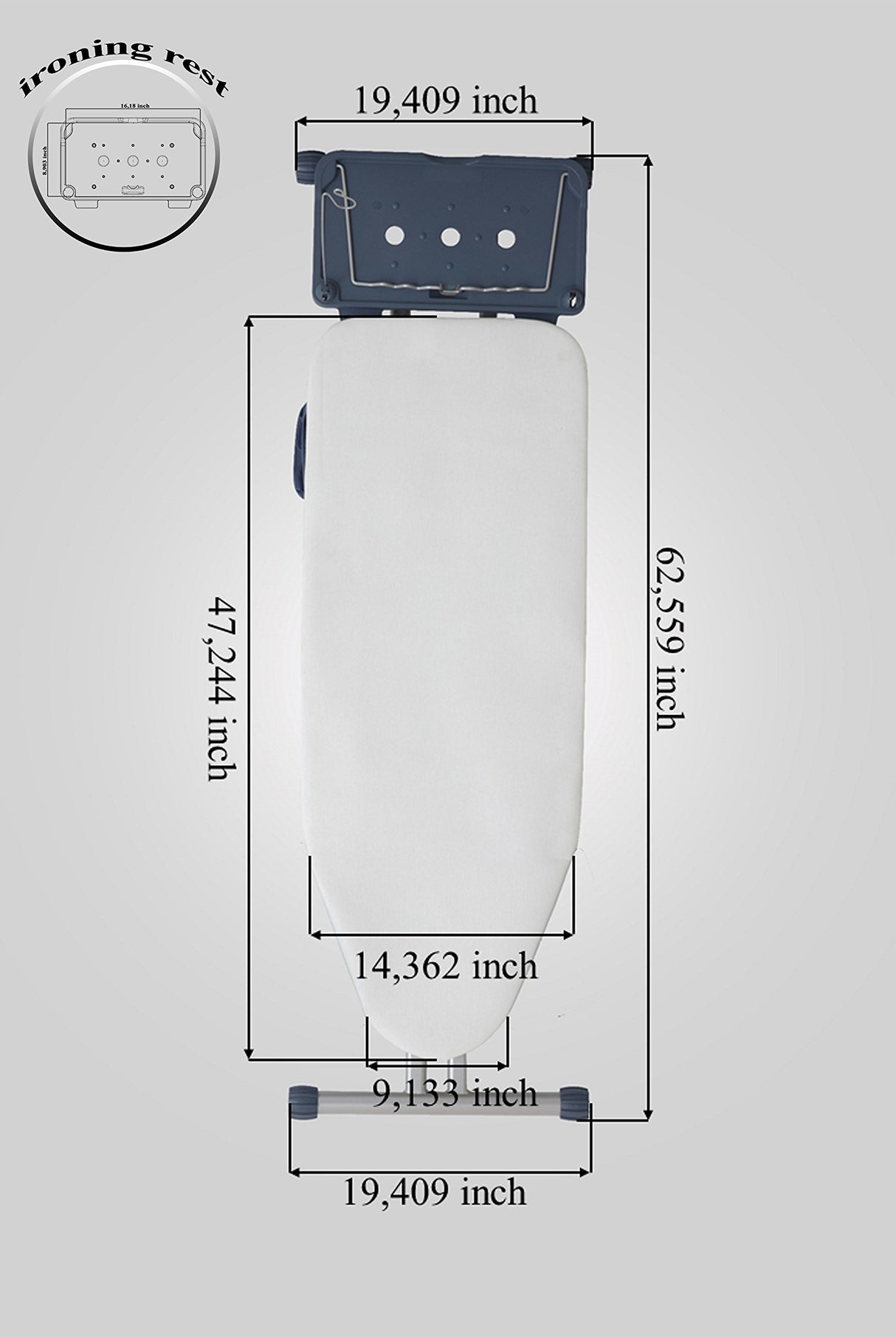 Mabel Home Ironing Board with Extra-Wide Surface, 8 Features, Retractable Shoulder Wings, Adjustable Height, 100% Cotton Cover