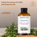 Majestic Pure Rosemary Essential Oil with Glass Dropper | 100% Pure and Natural Rosemary Oil | Premium Grade Essential Oils for Diffusers, Skin, Aromatherapy, Massage | 4 Fl Oz