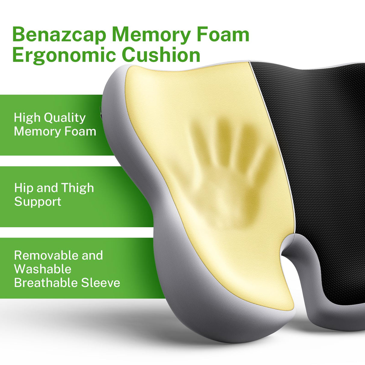 Benazcap X Large Seat Cushion for Sciatica Pain Relief, 2024 Upgraded Seat Cushions for Office Chairs, Desk Chair Cushions/Office Chair Cushion, Tailbone Pain Relief Cushion for Car/Wheelchair