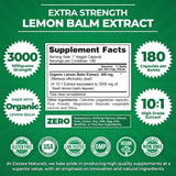 Zazzee Organic Lemon Balm 10:1 Extract, 3000 mg Strength per Capsule, 180 Vegan Capsules, 6 Month Supply, Standardized and Concentrated 10X Extract, 100% Vegetarian, All-Natural and Non-GMO