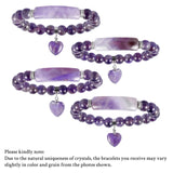 TUMBEELLUWA Purple Amethyst Healing Crystal Bracelet with Heart Charm