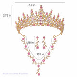Kamirola Tiaras and Crowns for Women,Tiaras Earrings Necklace, Crystal Bridal Jewelry Set (Gold Pink)