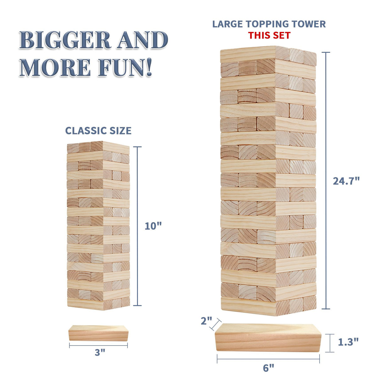 Megwoz Giant Tumble Tower Games for Kids and Adults 57 Blocks New Zealand Pine Wooden Blocks Stacking to Over 4.2FT Family Game for Indoors Outdoors Yard Games for Family