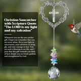 Elivida Christian Gifts for Women, Heart-Shaped Suncatcher with Cross - Religious Birthday Ornament with Scripture The Lord is My Light and My Salvation - Inspirational Catholic Spiritual Gifts