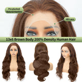 JMSTJMST 30 Inch Chocolate Brown Lace Front Wig Human Hair 200 Density 13x6 Hd Body Wave Lace Front Wigs Human Hair Pre Plucked Colored Frontal Wigs Human Hair Brown Wigs Human Hair Wig for Women