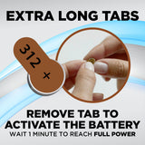 Powermax Size 312 Hearing Aid Batteries, 60 Count Long-Lasting Battery Pack, Brown Long Tab for Easy Change