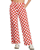 IWOLLENCE Christmas Checkered Pants for Women High Waist Wide Leg Plaid Pajama Pant Teen Girl Y2K Lounge Preppy Trousers Red White, M