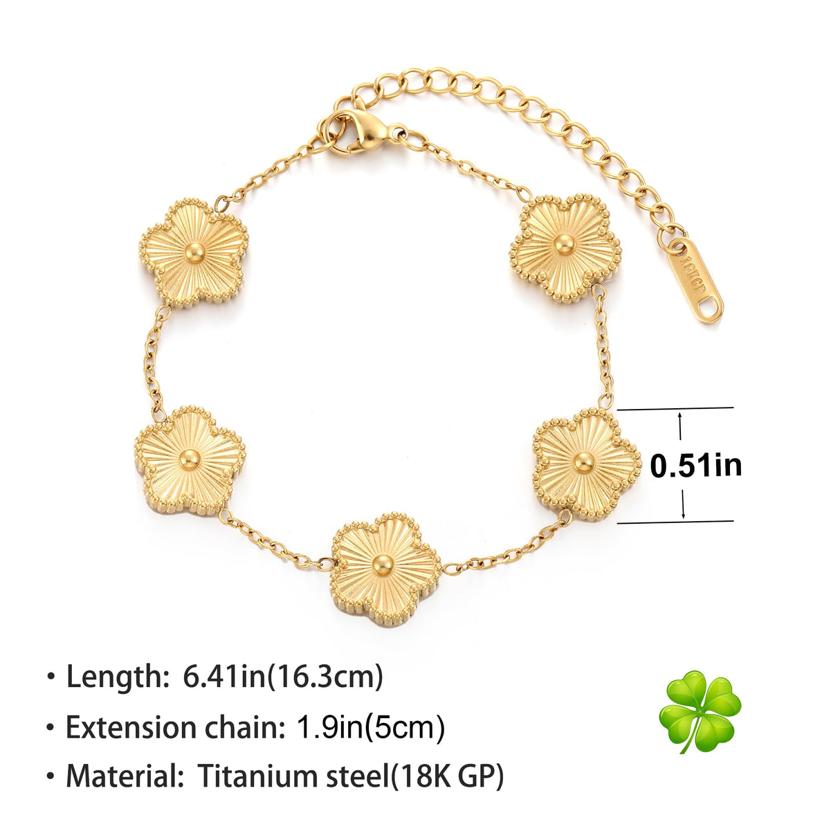 TICVSS Four Leaf Clover Bracelet for Women 18K Gold Plated Stainless Steel Lucky 4 Leaf Gold Link Bracelet Jewelry Gift for Women (Gold+Silver)