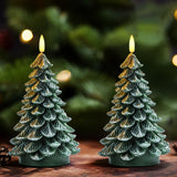 Homemory Christmas Tree Candles with 6 Hours Timer, 2 Pcs Waxy LED Flameless Candles Flickering, Green Electric Candles Battery Operated for New Year Celebration Holiday Decorations 8.5 Inches