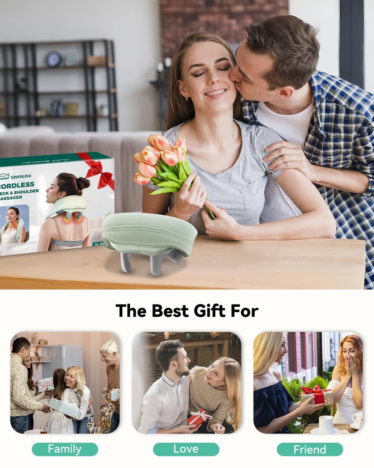 Snailax Cordless Neck Shoulder Massager with Heat, 4D Deep Tissue Kneading, Shiatsu Back Massager Pillow for Neck, Shoulder, Christmas Gifts for Men, Women