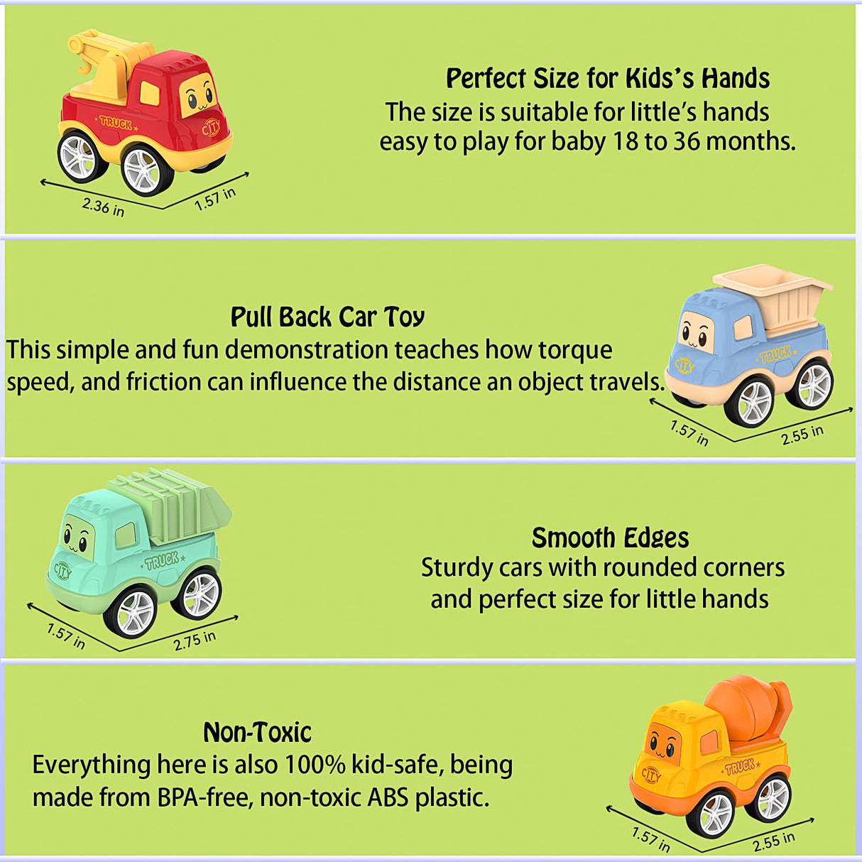 Veslier Toy Trucks for 2 3 4 5Years Old,Construction Transpor Trucks for Toddlers 2-4 Years with 4 Pull Back Cars for Toddlers 1-3,Christmas Birthday Gift for 18M+ 2 3 4 5 Years Old Kids Boys Girls.