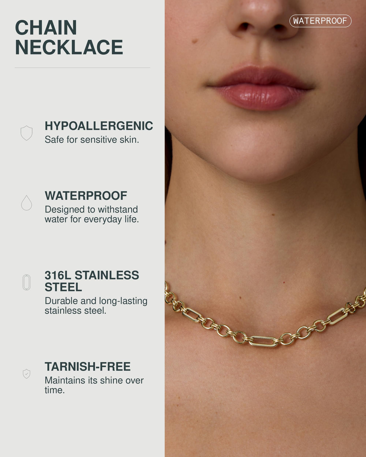 PAVOI Paperclip Chain Necklace, 14K Gold Plated, Yellow Gold, 16" + 2", Y