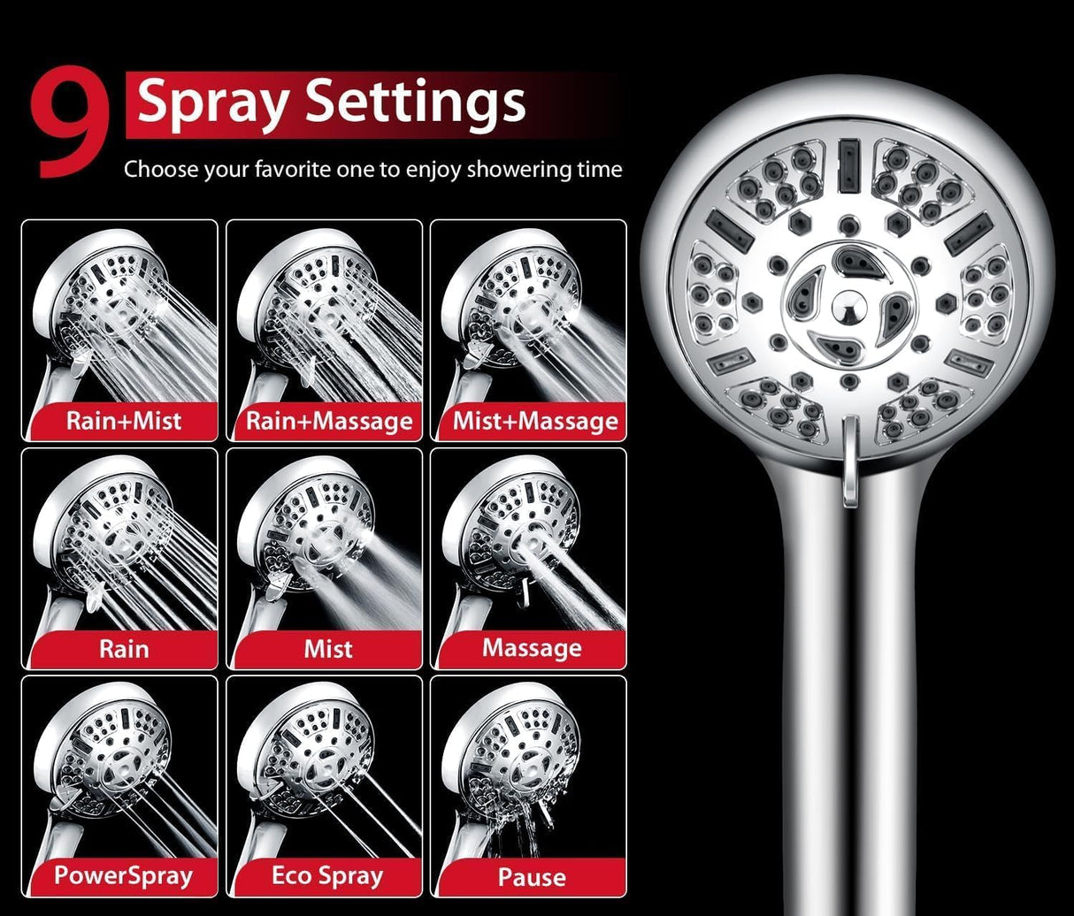 GRICH 2.5GPM Shower Head with Handheld Spray Combo: 2 in 1 Rainfall Shower Heads high pressure & Handheld Shower Head, 9 Spray Modes/Settings Detachable Shower Head with 60 Inch Hose