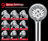 GRICH 2.5GPM Shower Head with Handheld Spray Combo: 2 in 1 Rainfall Shower Heads high pressure & Handheld Shower Head, 9 Spray Modes/Settings Detachable Shower Head with 60 Inch Hose