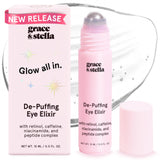 grace & stella Award Winning Under Eye Brightener Roller - Airplane Travel Essentials - Retinol & Caffeine Eye Serum for Puffiness, Dark Circles, Wrinkles - Vegan Skincare (15ml / 0.51floz)