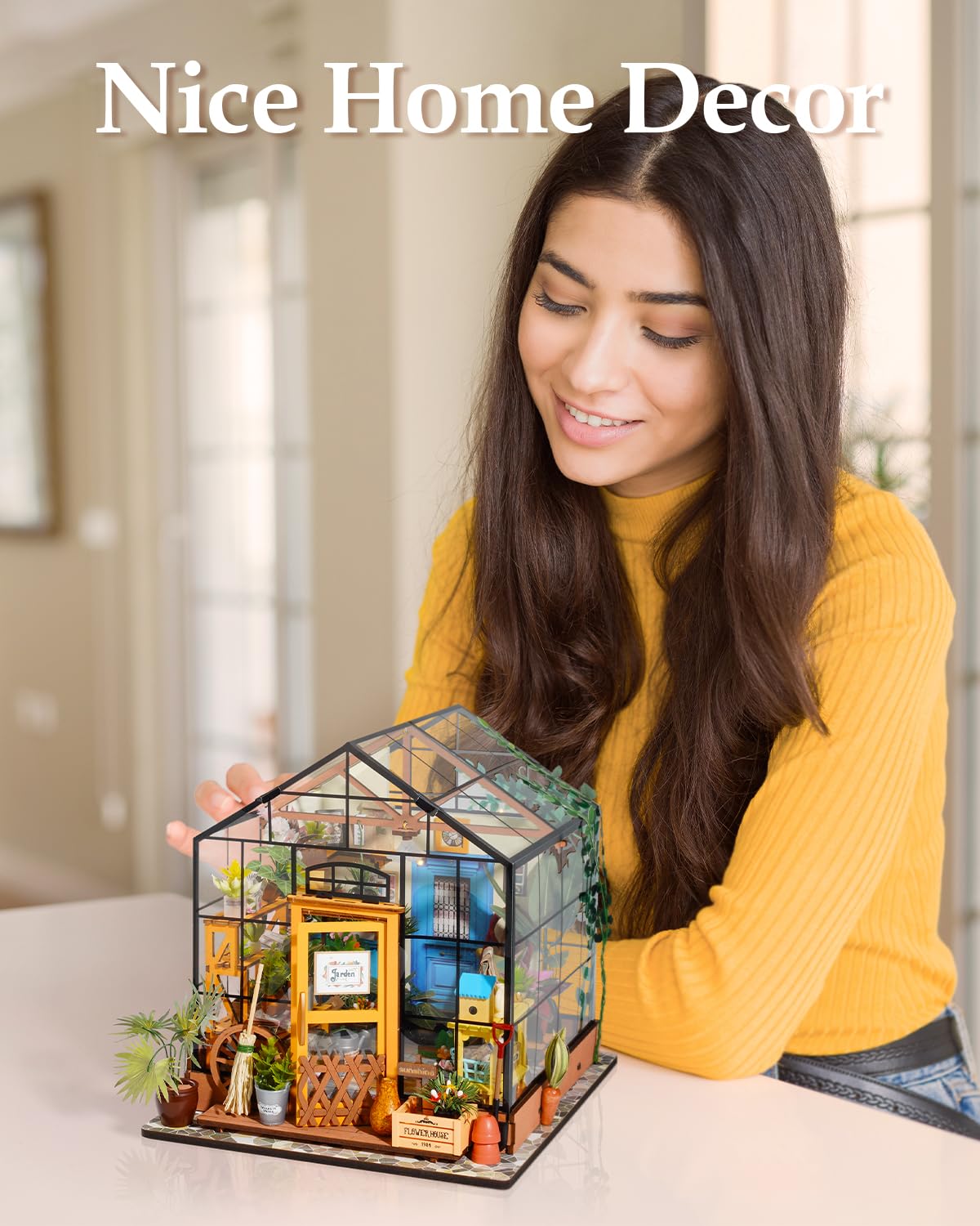 Rowood Miniature House Kit, DIY Miniature Greenhouse Dollhouse Kits for Adults, Mayberry Street Miniatures, Wooden Crafts for Adults, Gifts on Birthday Christmas - Cathy's Flower House