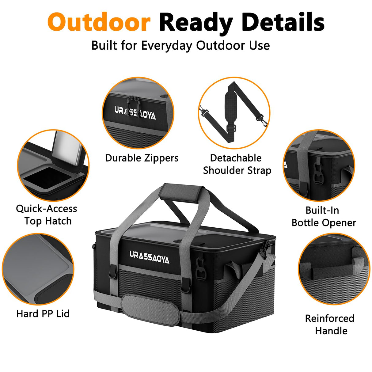 [2026 Updated] 50 Can Collapsible Soft Cooler Bag with Hard PP Lid, Leakproof Insulated Ice Chest with Quick-Access Top Hatch, Bottle Opener & Mini Table for Beach, Camping, Travel (Matte Black)