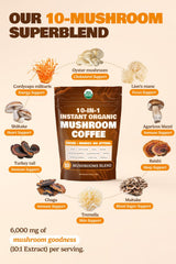 10-in-1 USDA Certified Organic Mushroom Coffee Instant, Instant Mushroom Coffee Brazilian Dark Roast for Better Energy, Focus, Gut Health, 60 Servings Regular Caffeine - ShroomDNA
