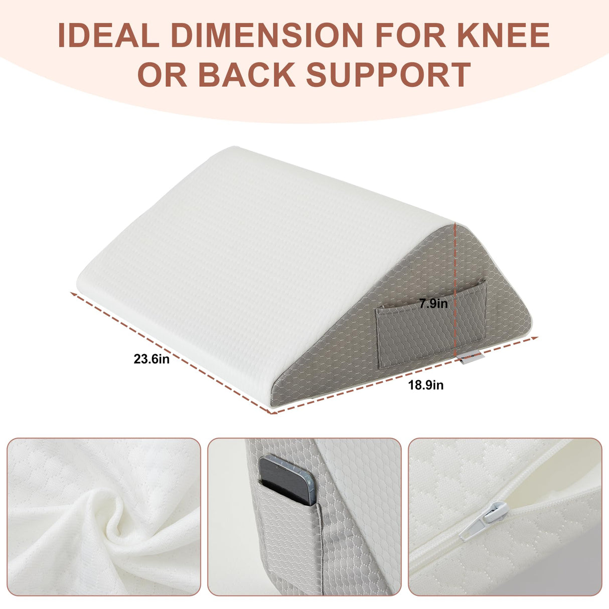 Bedluxe Knee Pillow for Back Sleeping, Leg Pillow Knee Wedge Pillow, Memory Foam Wedge Pillows for Legs Post Surgery, Triangle Pillow for Knee Support, Leg Elevation, Knees Hip Back Pain Relief, White