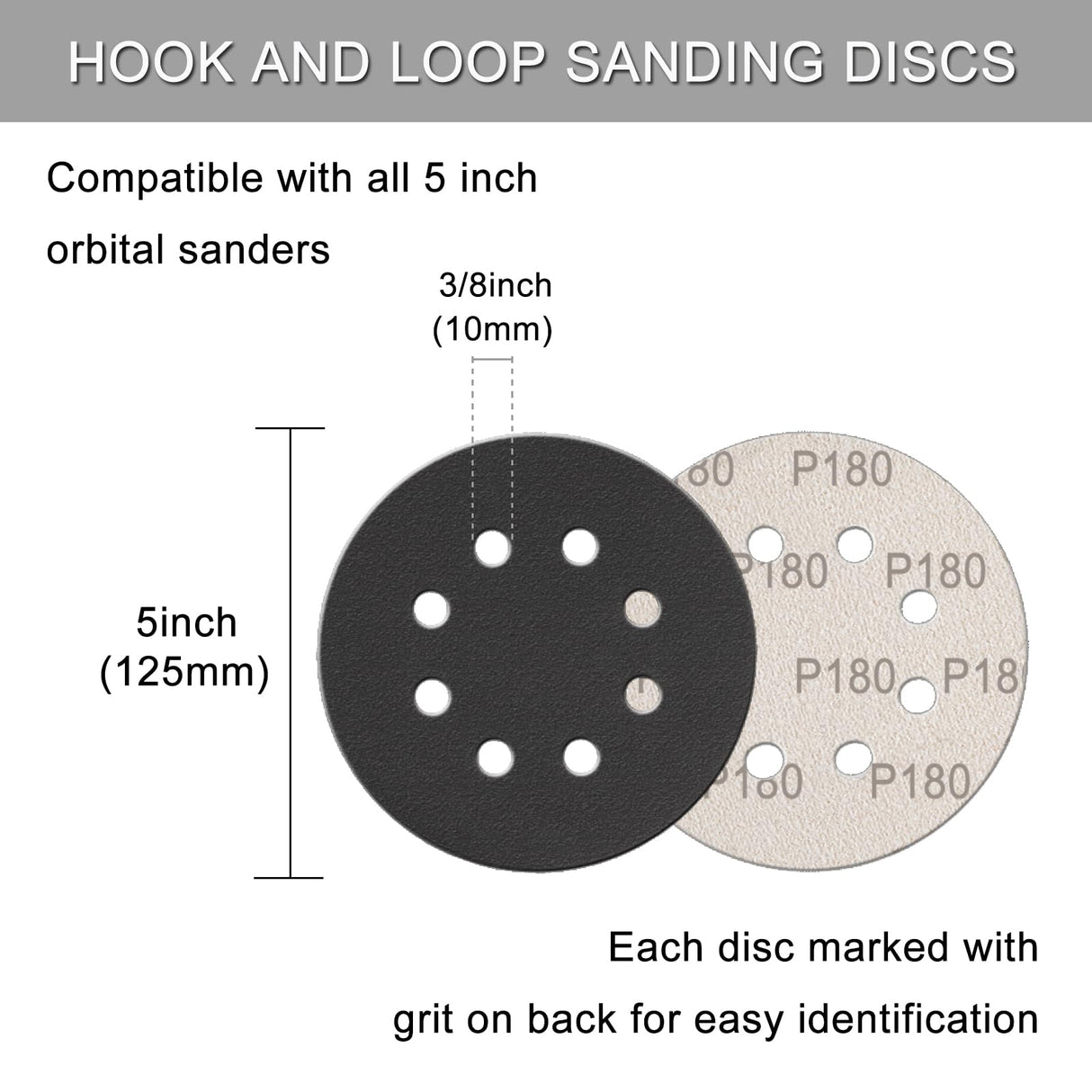 100 Pcs 5 Inch Sanding Discs Hook & Loop 8 Holes Wet Dry Sandpaper 180 240 320 400 600 800 1000 1500 2000 3000 Assortment Grits Silicon Carbide Orbital Sander Sand Paper for Wood Automotive Metal