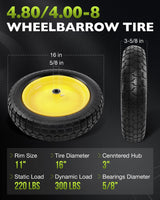 4.80/4.00-8 wheelbarrow tire, 16" Flat Free Solid Tire and Wheel, 2 Pack