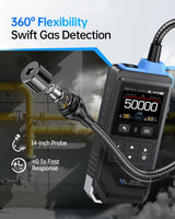 FNIRSI GD-02 Natural Gas Detector, Methane, Propane & Isobutane with 14-Inch Flexible Gooseneck, Combustible Gas Detector for Audible, Visual & Tactile Triple Alarm, Rechargeable Battery