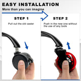 Office Chair Wheels for Casters Replacement - 3" Rubber Wheels for Computer Gaming Desk Caster Wheels Smooth & Safe Rolling for All Floors Including Hardwood and Carpet - Set of 5 - Red