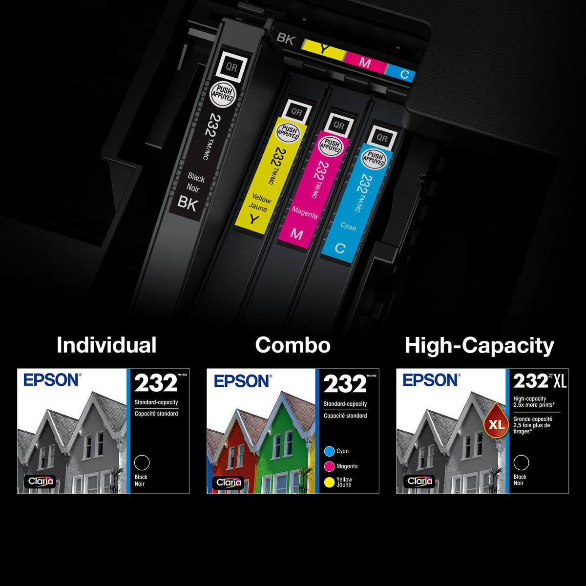Epson 232 Genuine Ink Cartridge XL Black and Standard Color Combo Pack
