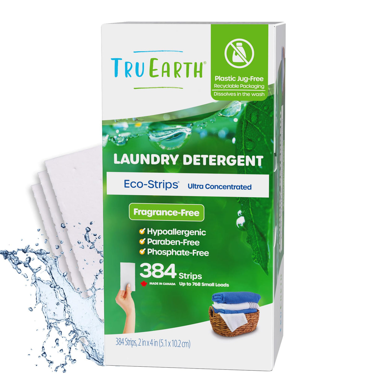 Tru Earth Compact Dry Laundry Detergent Sheets, Unscented - Up to 768 Loads (384 Count) - Paraben-Free - Original Eco-Strip Liquidless Detergent, Travel Sheets, Bulk