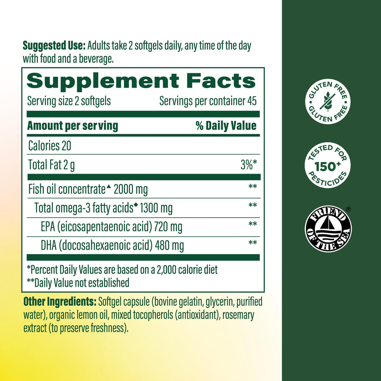 MegaFood 2000mg Fish Oil Omega 3 Supplements - Burp-Less & Lemon Oil Infused - Heart, Brain, Eye, Joint & Immune Support Supplement - 1200mg EPA & DHA Per Serving - 90 Softgels, 45 Servings