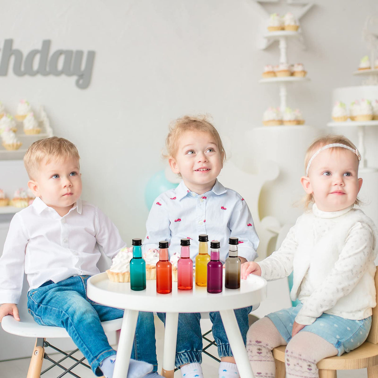 Tessco 100 Pcs Mini Liquor Bottles Plastic Mini Salad Dressing Bottle Christmas Small Shooter Alcohol Holders with Cap Wine Hot Sauce(1.7 Oz,Black)