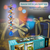 FONMY Gazing Ball Spiral Tail -Decorative Wind Spinner Sun Catcher Rainbow Maker Copper Double-Spiral W/Sea Blue Crystal Ball and Chain Crystals Beads for Indoor Outdoor Garden Decoration -14 inch H