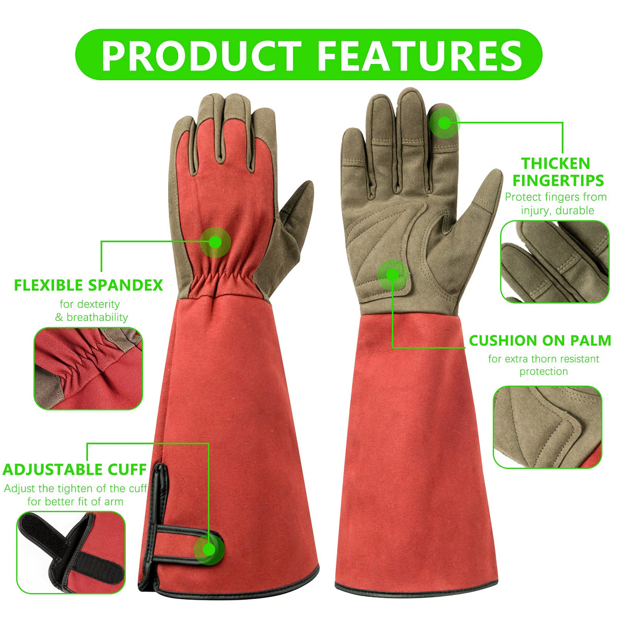 Yionaiyi Professional Rose Pruning Thorn Proof Gardening Gloves with Long Forearm Protection for Men and Women (1 Pair) (red, Medium)…