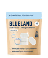 BLUELAND 100% Plastic-Free Dishwasher Detergent Tablets, 36 Count, Unscented Eco Friendly Dishwashing Pods, Natural, Sustainable
