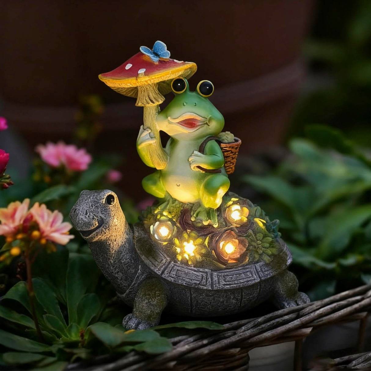 SAMPU CRAFT Solar Powered Turtle & Frog Garden Statue with LED Lights10.8IN