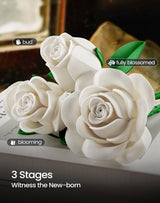 iATOM White Rose Bouquet Building Set, Wedding Artificial Flowers Botanical Collection for Adults Women, Gift for Valentines Day & Christmas - Home Office Table Centerpiece Decor - IA11013