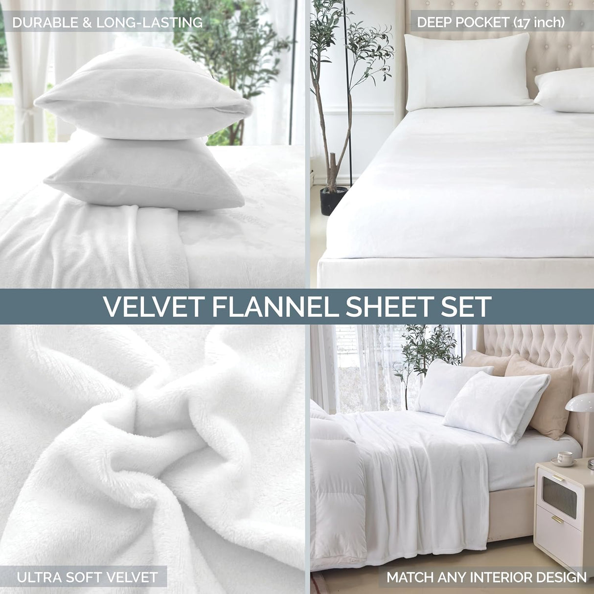 Elegant Comfort Luxuriously Soft 4-Piece Holiday Velvet Plush Flannel Sheet Set - Premium Quality - Cozy Warm, Christmas Fuzzy Velvet Flannel Fleece Deep Pocket Sheet Set - Queen, Gray Snowflake