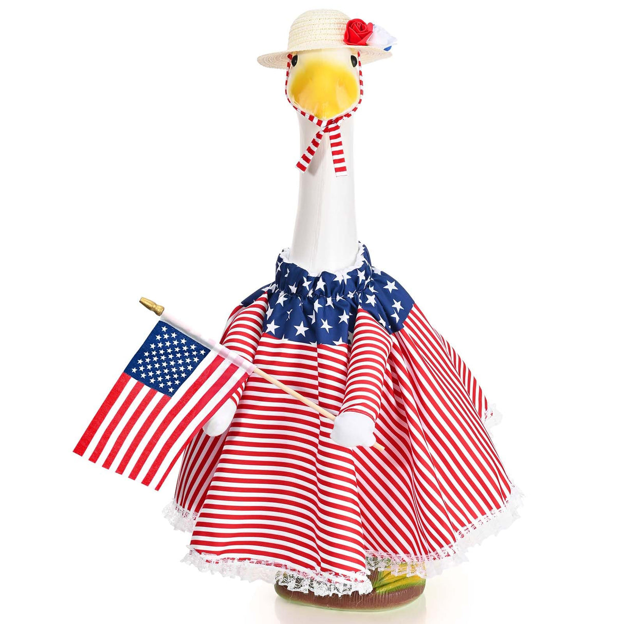 JcHrmers Patriotic Porch Goose Outfits 4th of July Goose Outfit Fits 23" Cement Plastic Goose Statue for Independence Day USA 250th Anniversary Outdoor Lawn Garden Yard Patio Decoration (Style 1)
