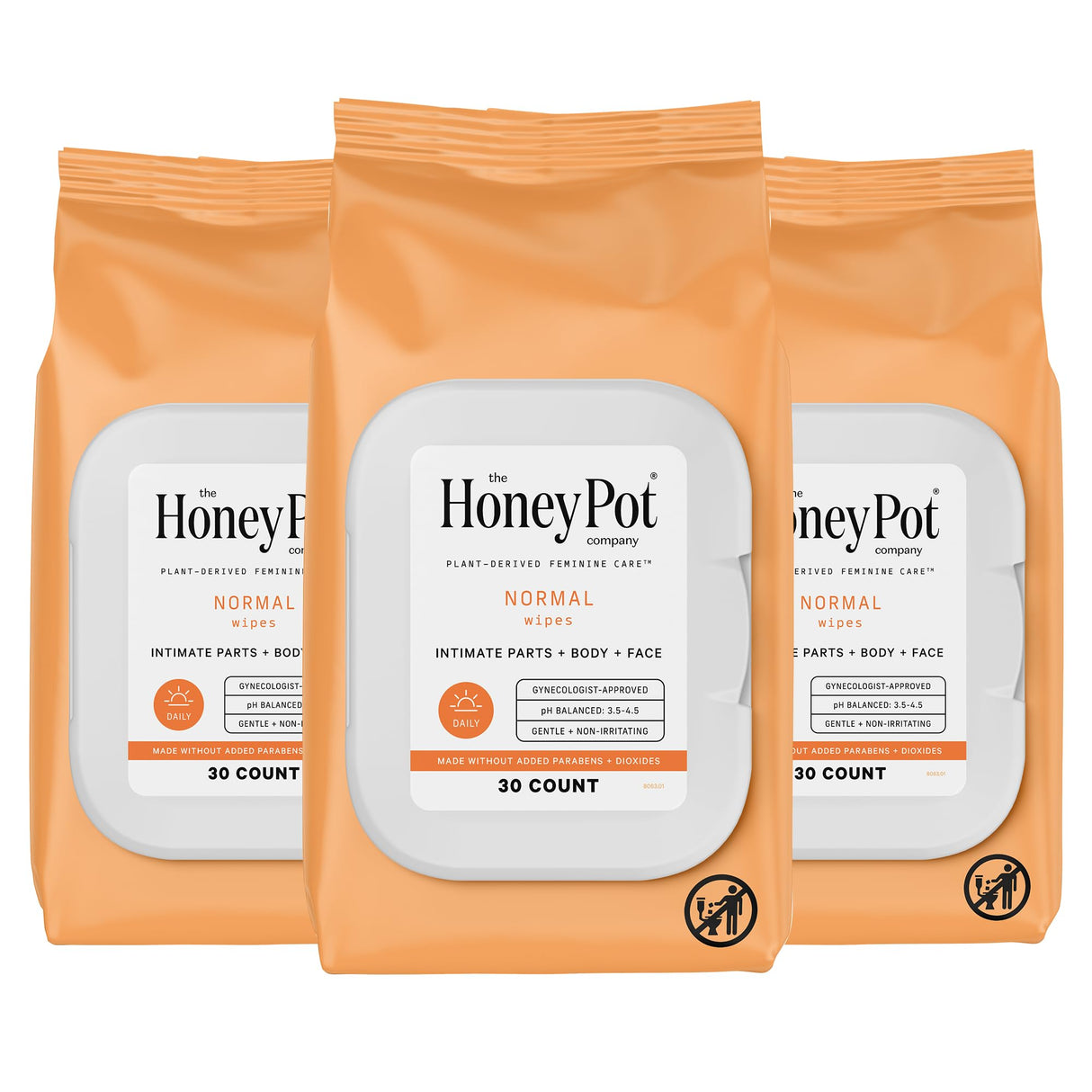 The Honey Pot Company - Feminine Wipes - Daily PH Balancing, Fragrance & Sulfate Free Wipes for Intimate Parts, Body, or Face - Hygiene Products - Normal 30 ct (Pack 3)