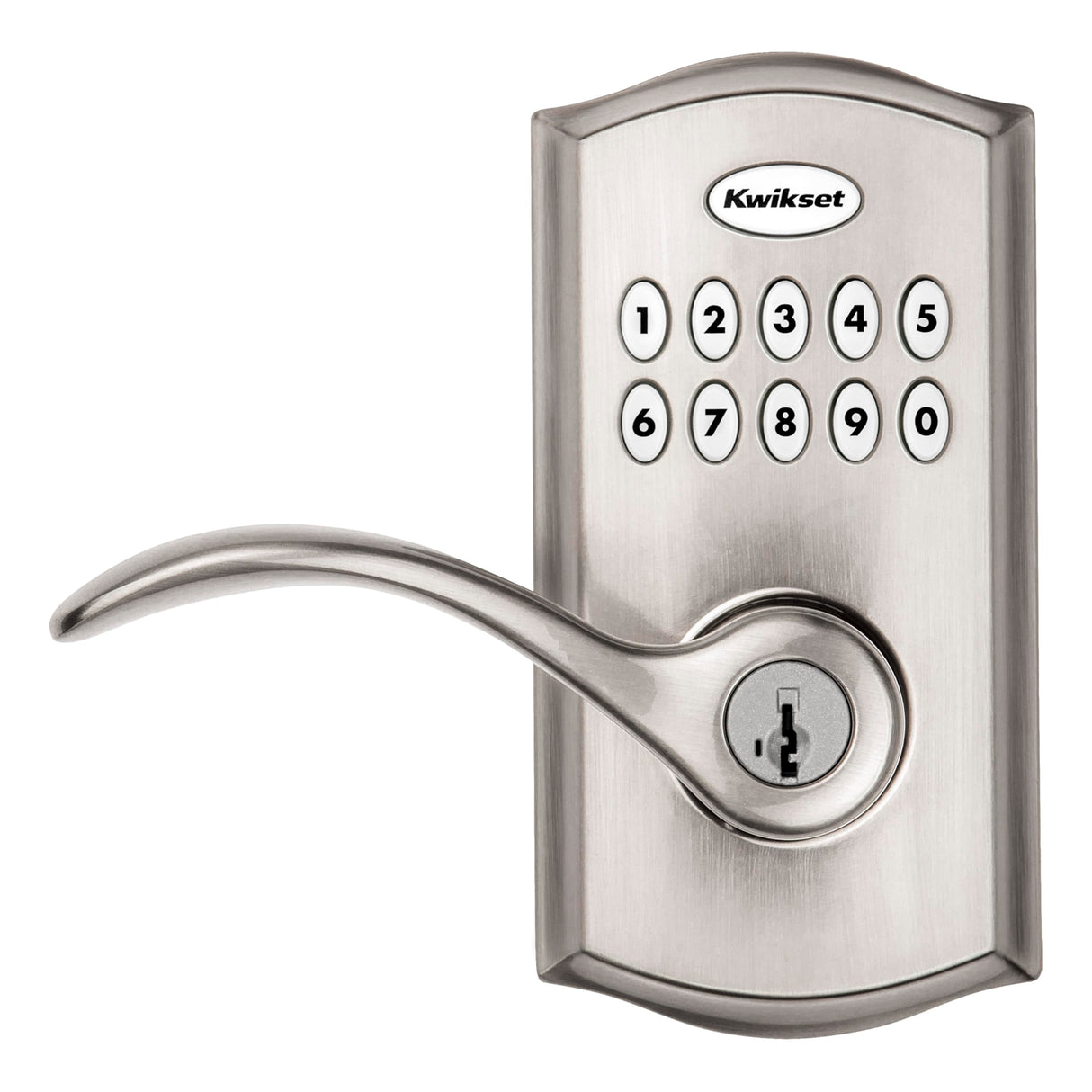 Kwikset SmartCode 955 Pembroke Light Commercial 10-Button Keypad Electronic Lever, Convenient Keyless Entry, 3-Year Battery Life and High Traffic Durability in Satin Nickel