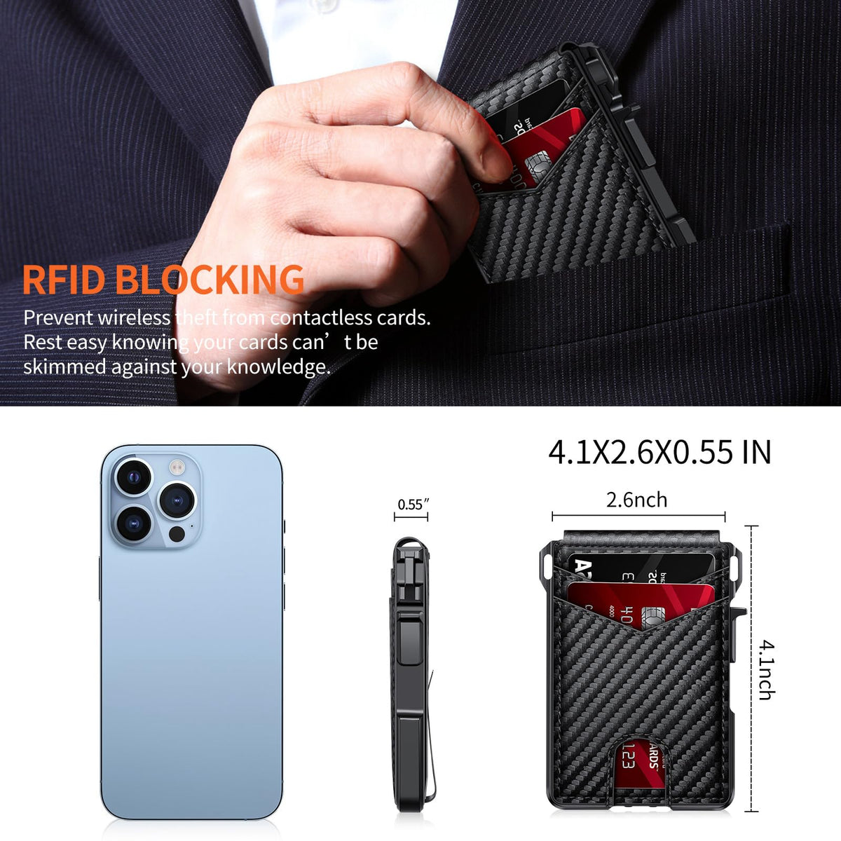 Wallet for Men, Mens Minimalist Wallet 9-13 Cards, Slim Compact RFID Wallet